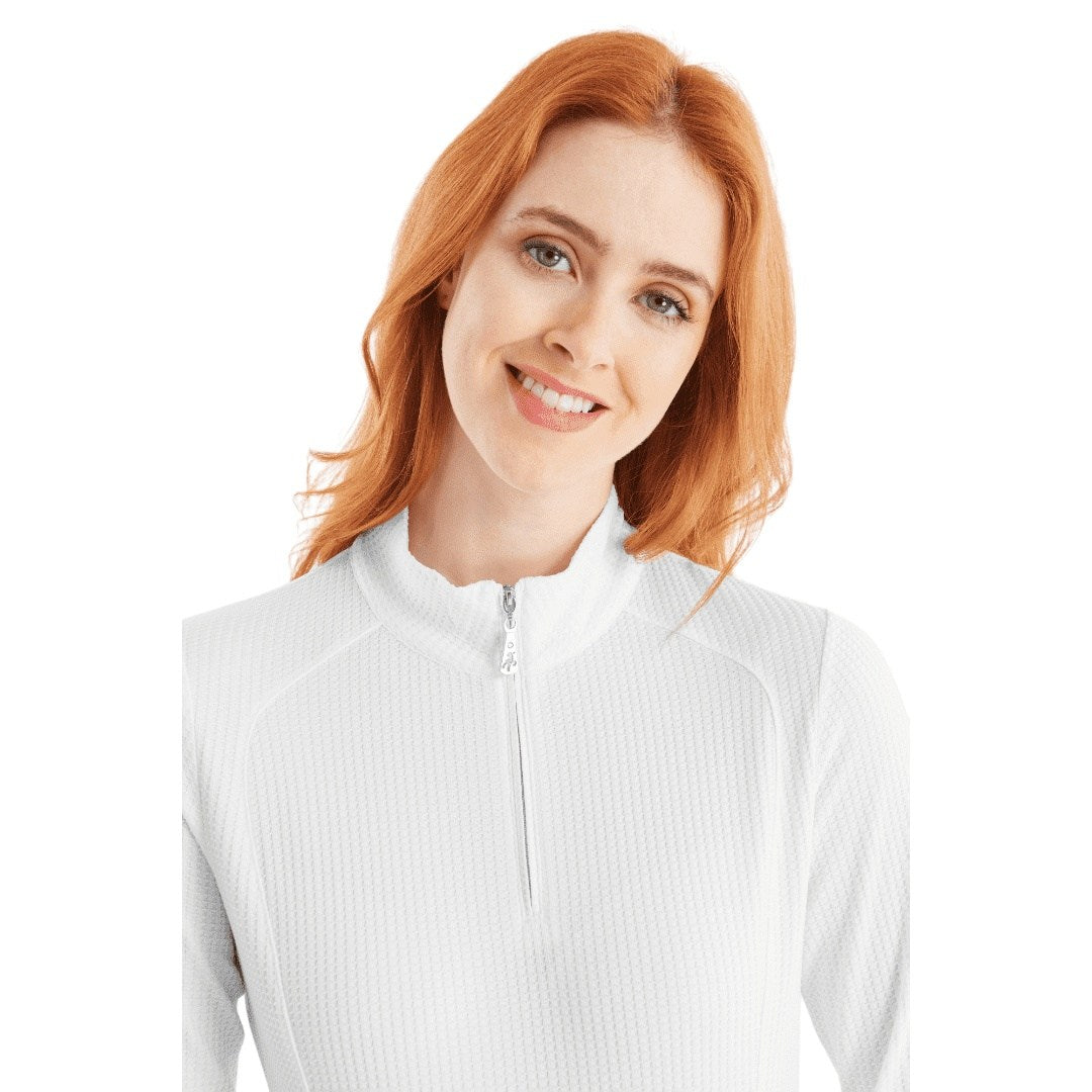 Green Lamb Ladies Kitty Waffle Zip Neck Golf Top AG23985 White Clarkes Golf