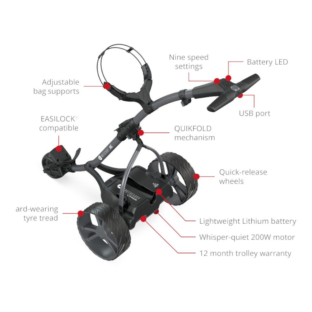 Motocaddy 2024 SE Electric Golf Trolley | 18 Hole Lead Acid battery