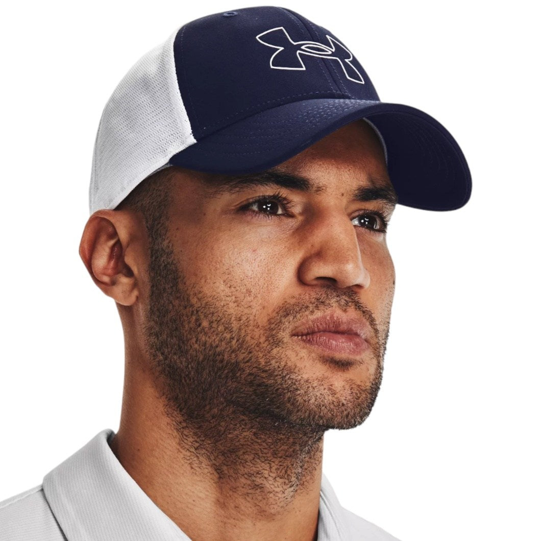 Under Armour Iso Chill Driver Mesh Adjustable Golf Cap 1369805 Navy White Clarkes Golf